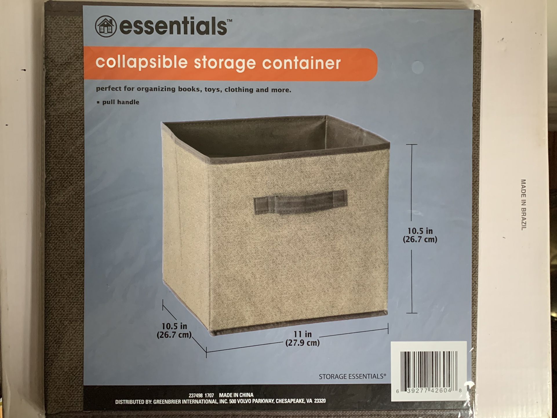 NIB - Essentials Brown Collapsible Storage Container - 10.5 x 10.5 x 11 (15 Available )