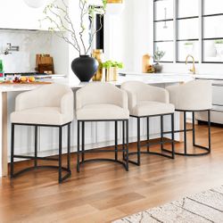 Ivory 26 in. Counter Height Faux Leather Upholstered Bar Stool Kitchen Island Stool With Metal Frame (Set of 4)