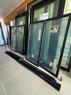 2-sets black sliding glass doors 71x79-70x79 composed