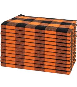 Orange Cloth Dinner Napkins - Autumn Theme, 12-Pack, 20"x20", 100% Cotton Dinner Napkins - Reusable and Washable Mitered Corners Halloween and Thanksg