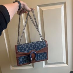 GUCCI Denim Monogram Dionysus Chain Bag Blue