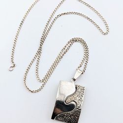 Modern Rectangle 925 Tarnished Silver Pendant Necklace