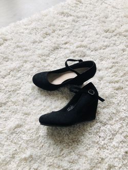 Black suede closed toe wedge dress shoes