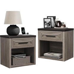 Stria Wider Night Stand Set of 2 Modern Nightstands Bedside Table with Drawer Wood End Table