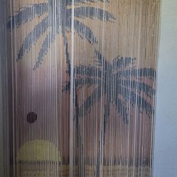 TROPICAL SUNSET PALM BAMBOO DECORATIVE CURTAIN .
