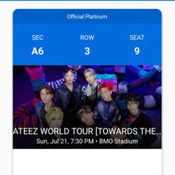 Ateez CONCERT TICKET- LA- BMO- 7/21/24- 1 Floor Ticket