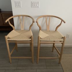 TWO Stone & Beam Wishbone Counter-Height Barstool, 38.5"H, Birch Wood, Natural / Natural Birch/Natural Counter-Height Stool