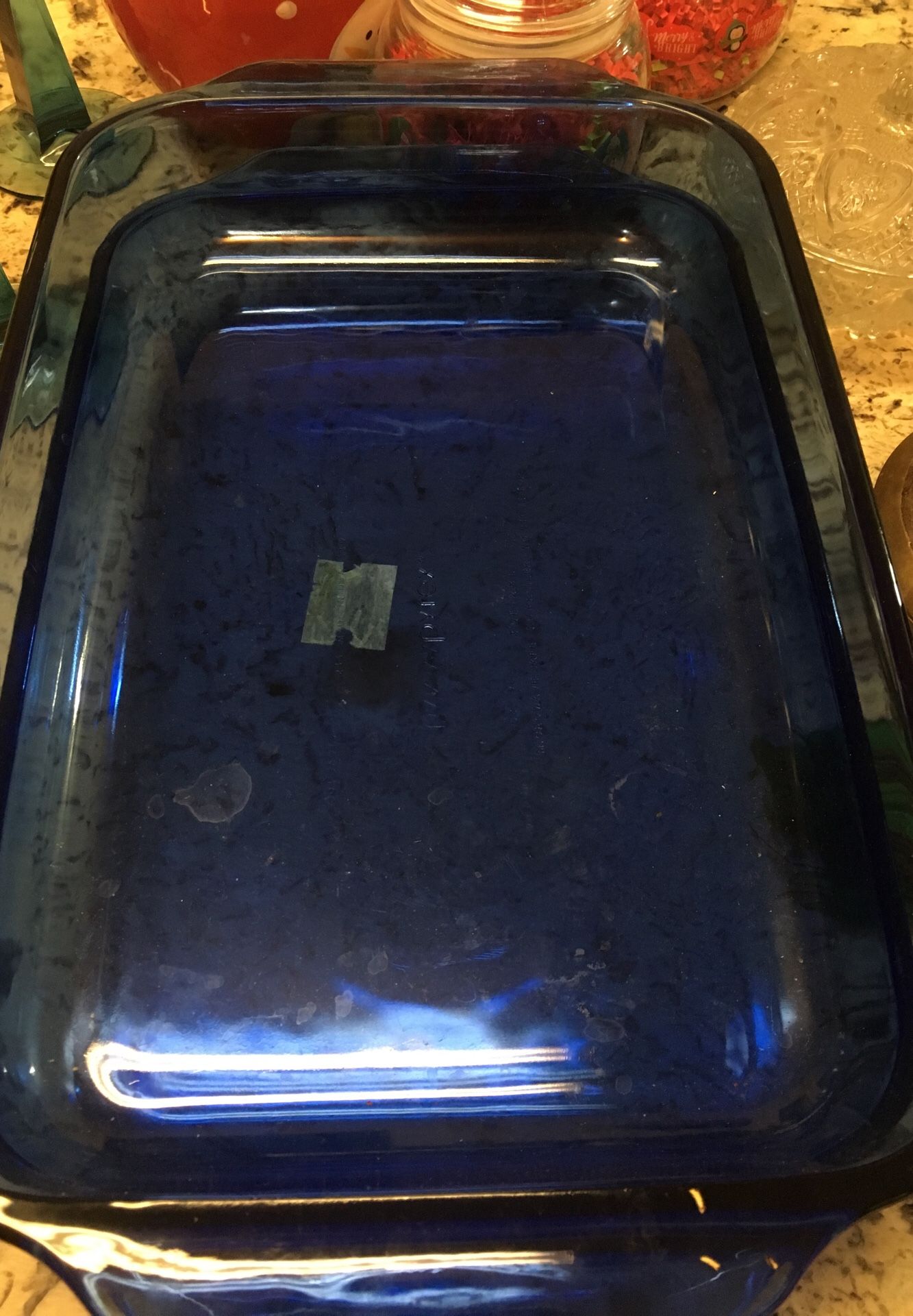 Set of two blue pyrex trays