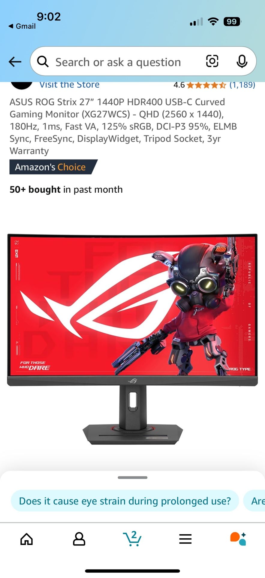 Asus 27” Curved Gaming Monitor