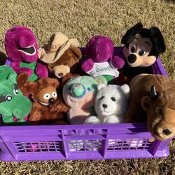 Plush Toy Doll Collection/ 9  Total Including Barney, Baby Bop, Mickey Mouse, Smokey Bear, Sesame Street And More!