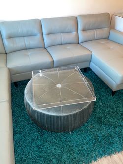 Light green/ aqua leather couch