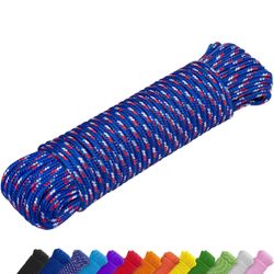 TECEUM Rope – 90 Feet x 3/8 Inch (10mm) – Patriot Mix – Strong All-Purpose Utility Rope – Camping, Crafting, Flag Pole, Indoor & Outdoor – Polypropyle