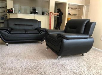 š„ Brand New Black Modern Premium Leather Sofa & Loveseat Set with Opt Chair | 3-Piece Living Room Furniture Set | Pickup & Delivery š