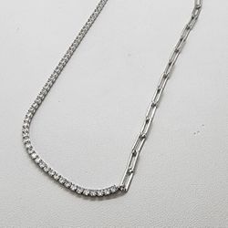 Brand New Sterling Silver 925 Tennis Paper Clip Style Necklace 