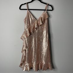 Lulus Clementina Rose Gold Sequin Ruffled Bodycon Dress NWT Women’s Size Medium