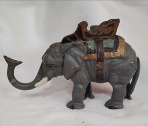 Vintage cast iron mechanical elephant coin bank