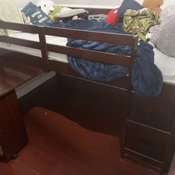 Twin Bed With Two Shelves and Desk
