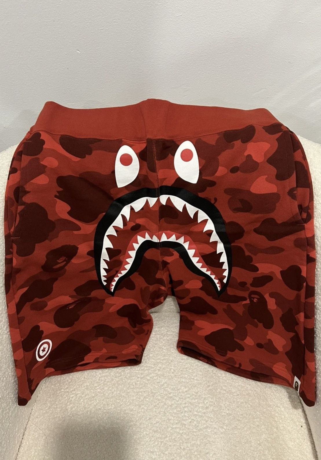 BAPE RED SHARK WGM SHORTS SIZE LARGE ( PRICE FIRM)