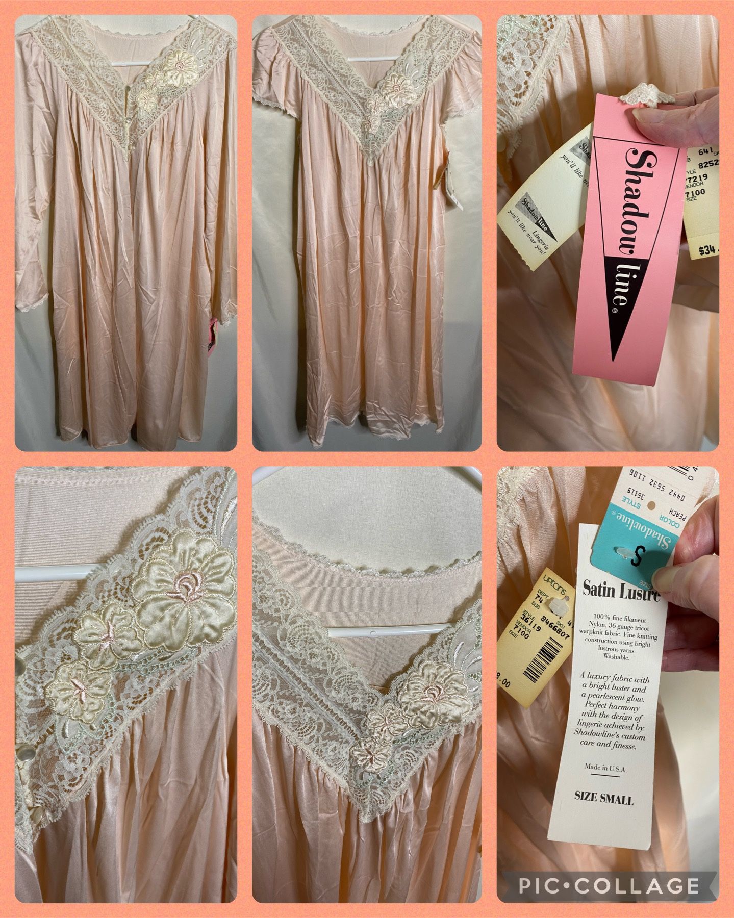 Vintage Nwt Shadowline Peach Nightgown & Robe Set
