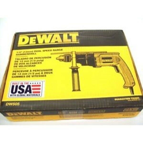 NEW DEWALT DW505 7.8 AMP 1/2 INCH VARIABLE SPEED REVERSING DUAL RANGE CORDED ELECTRIC HAMMER DRILL