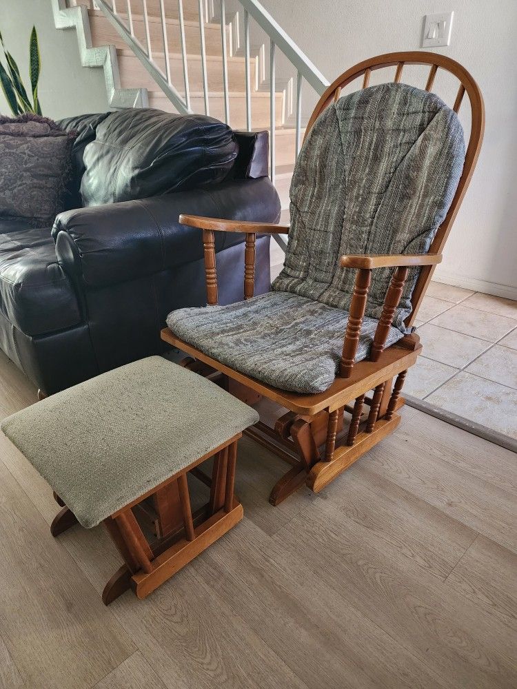 Gliding Wooden Rocking Chair And Foot Rest