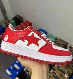 Bathing Ape Bape Sta Patent Leather White Red Shoes