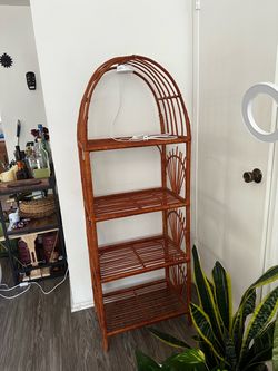 Boho rattan bookshelf