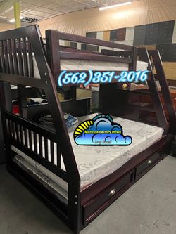 Twin full cherry bunk bed with storage drawers new cama cajoneras