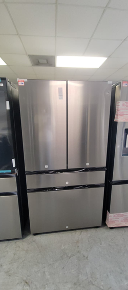 Stainless 4‑Door French Door Fridge – Flex Drawer, LED, Clean