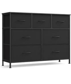 Dresser for Bedroom, Wide Dresser with 7 Fabric Drawers Chest of Drawers with Steel Frame, for Closet & Entryway, Ink Black and Ebony Black, BELLAH Co