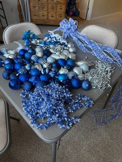 Blue & silver Christmas tree ornaments plus