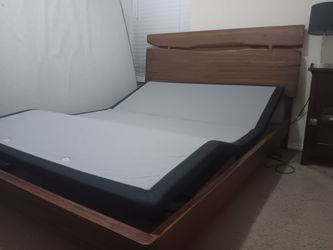 Queen size mattress with moveable solid wood bedframe and headboard