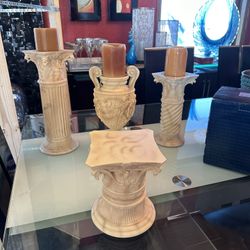 Fitz And Floyd Marble Look Candle Holder Pillars
