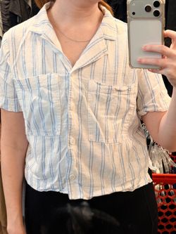 Blue Striped Short Sleeve Button-Up Shirt