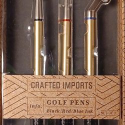 Golf Pens Crafted Imports 3 Piece Set Brand New Black Red Blue