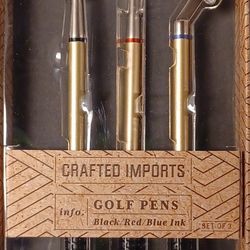 Golf Pens Crafted Imports 3 Piece Set Brand New Black Red Blue
