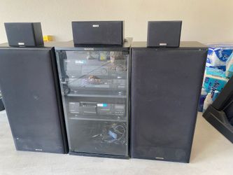 KENWOOD HOME STEREO SYSTEM IN CABINET W/ SPEAKERS