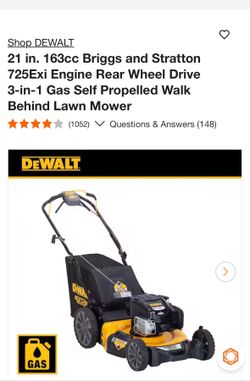 DEWALT 21 in. 163cc Briggs and Stratton 725Exi Engine Rear Wheel Drive 3-in-1 Gas Self Propelled Walk Behind Lawn Mower