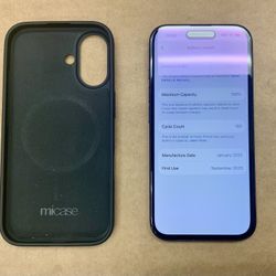 Apple iPhone 16 Black Cellphone Smartphone 128GB Memory Storage Touchscreen Tmobile Metro PCS Sprint Carrier Network 5G LTE WIFI Bluetooth Apps iOS