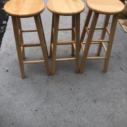 Very Good Condition Three Hardwood Bar Stools 