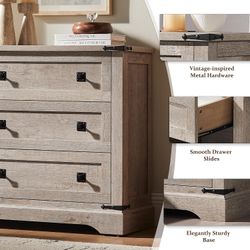 Beautiful elegant rustic T4TREAM 32" Farmhouse Nightstand with 3 Storage Drawers, Light Rustic Oak
Rustic Wood Bedside Table with Charging station & I