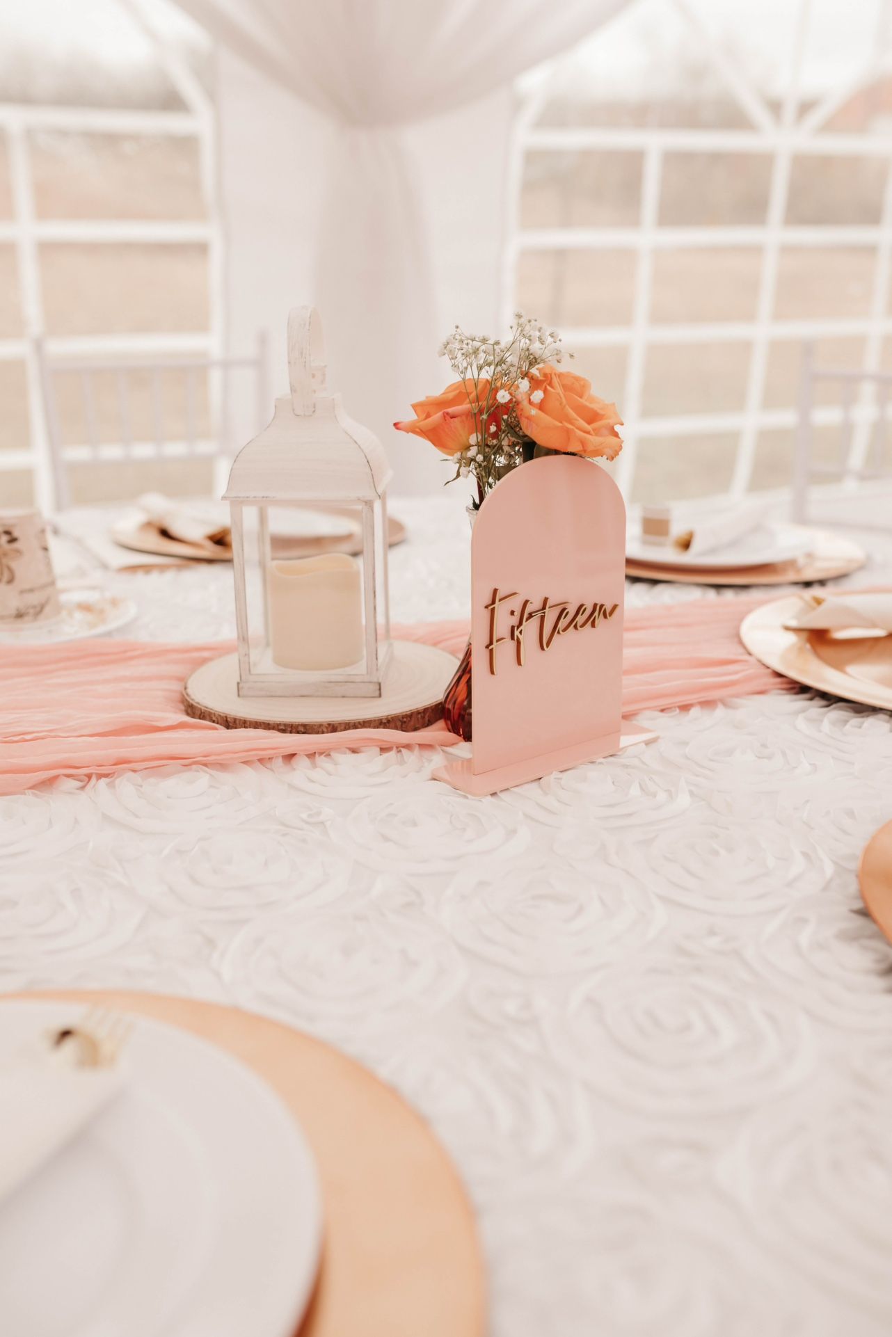 Pink table numbers (15) with acrylic stand