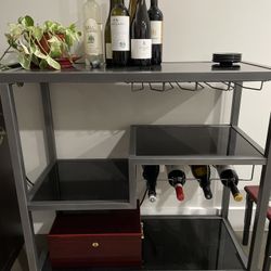 Glass And Metal Barcart With Storage And Wine Rack