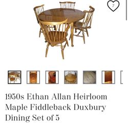 1955 Ethan Allen Dining Room, Hutch Table, And Chairs. 