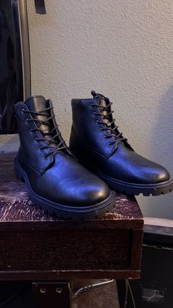 Black Leather Lace-Up Combat Boots