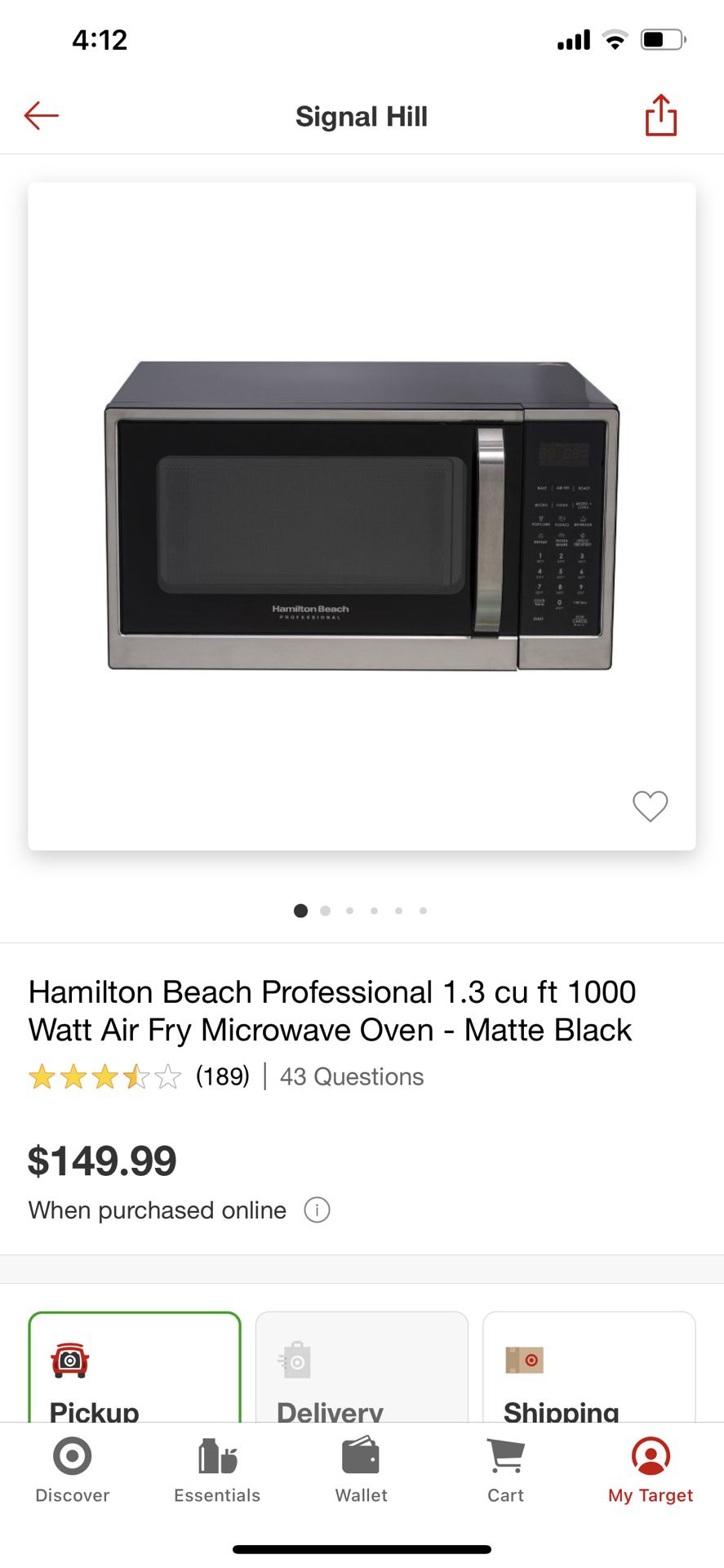 Hamilton Beach Professional 1.3 cu ft 1000 Watt Air Fry Microwave Oven -  Matte Black