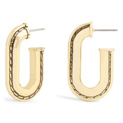 NWT! Coach Stitched Design Gold-tone Oval Hoop Earrings.
