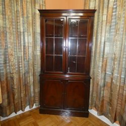 Antique Corner China Cabinet / Hutch - Solid Wood, Glass Doors