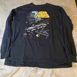 Star Wars T Shirt Adult  Black Long Sleeve Death Star Graphic