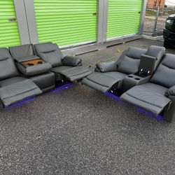 FREE DELIVERY AND INSTALLATION -  Power Recliner Gray Leather Sofa and Love seat UBS Charger